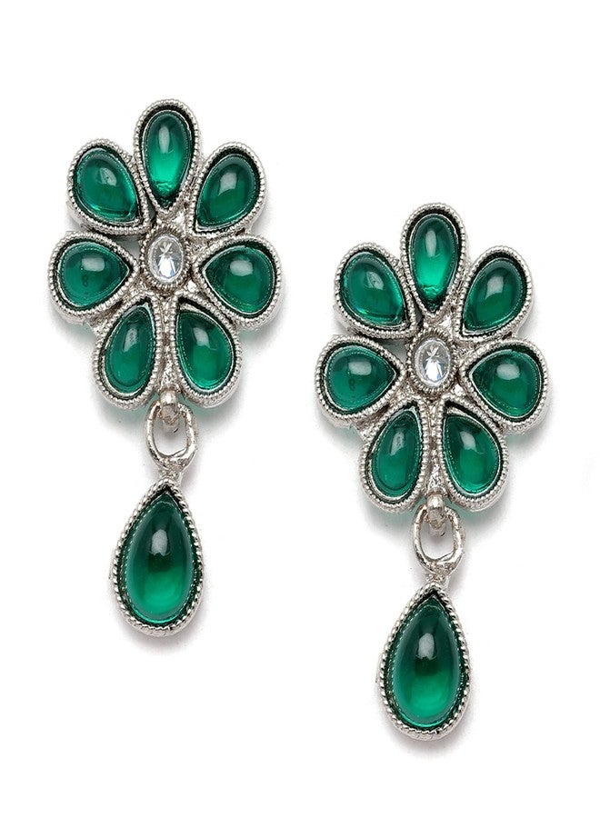 KENNICE Oxidised Silver-Plated Pear Shaped American Diamond Studded Necklace with Earrings Jewellery Set for Girls and Women - Image 3