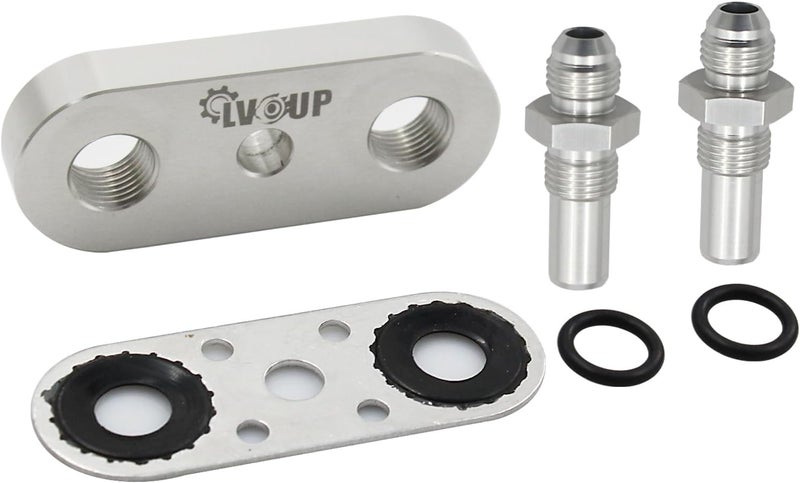 LVOUP Transmission Cooler Line Adapter Plate 551121-6AN for 6L80E 6L90E 8L90E with Gasket and 6AN Fittings - Silver - Image 1