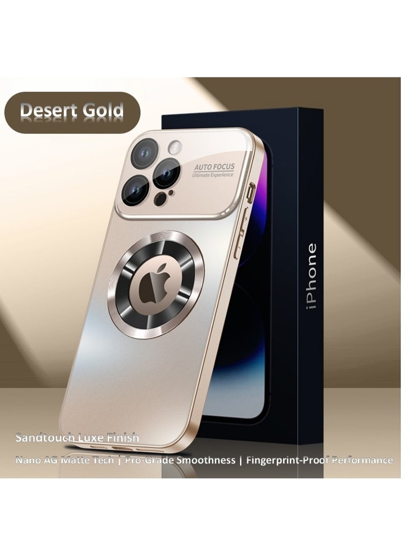 Stylish Large Window Case for iPhone 16 Pro Max - Compatible with MagSafe Slim Matte Finish Shockproof Phone Case with Showcase, Full Camera Lens Protection, Anti-Fingerprint Dustproof TPU Cover (Gold) - Image 2