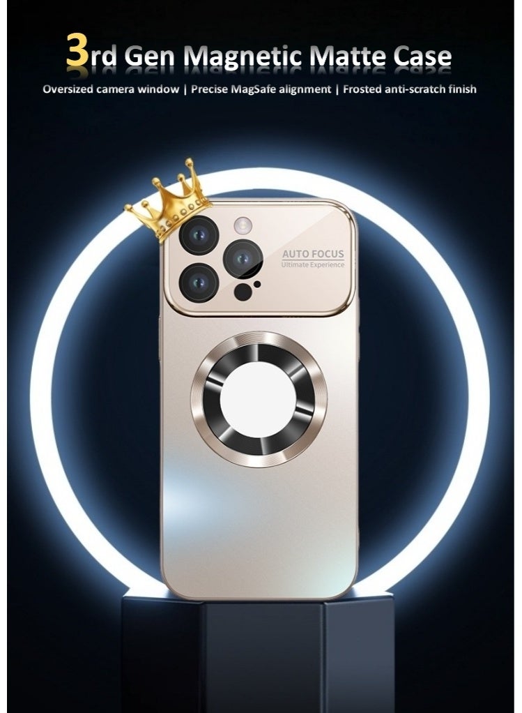 Stylish Large Window Case for iPhone 16 Pro Max - Compatible with MagSafe Slim Matte Finish Shockproof Phone Case with Showcase, Full Camera Lens Protection, Anti-Fingerprint Dustproof TPU Cover (Gold) - Image 3
