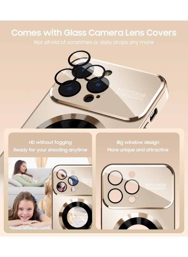 Stylish Large Window Case for iPhone 16 Pro Max - Compatible with MagSafe Slim Matte Finish Shockproof Phone Case with Showcase, Full Camera Lens Protection, Anti-Fingerprint Dustproof TPU Cover (Gold) - Image 5