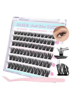 Calailis Self Adhesive Eyelashes 72Pcs D Curl No Glue Needed Wispy Lash Clusters Press On Diy Cluster Lashes Pre Glued Reusable Glueless Eyelash Clusters Kit With Tweezers For Beginners (Zbp10)  - Image 1