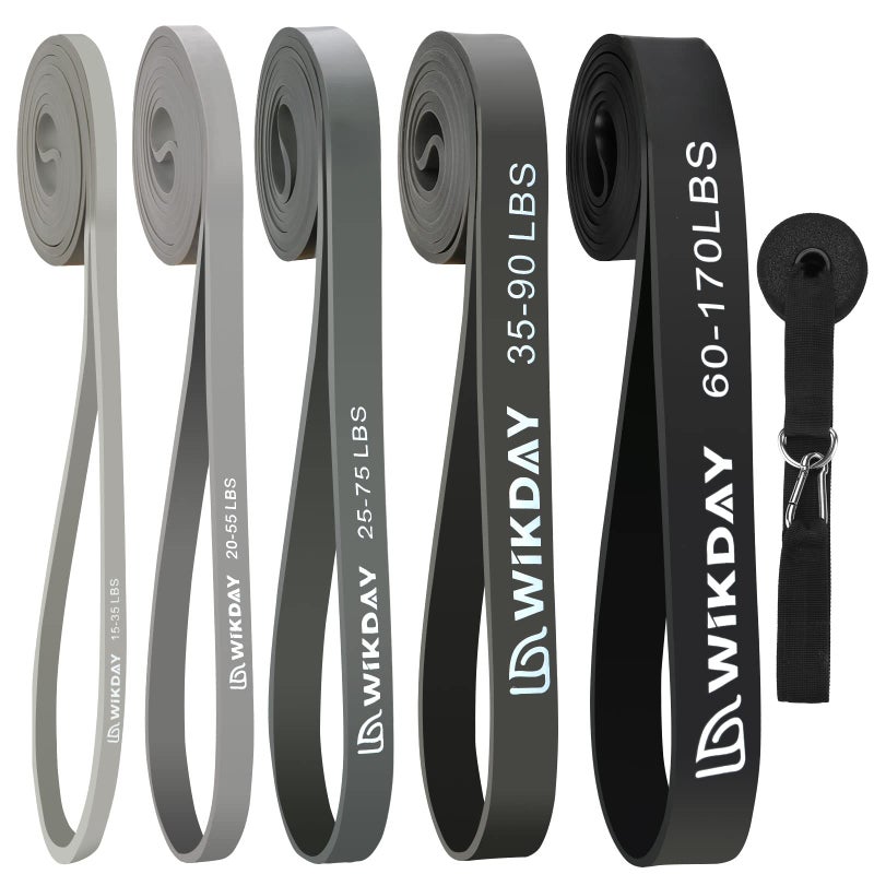 WIKDAY Resistance Bands, Pull Up Bands, Workout Bands for Exercise, Thick Heavy Resistance Band Set with Door Anchor, Elastic Bands for Body Stretching, Training at Home/Gym for Men & Women Gray Color - Image 1