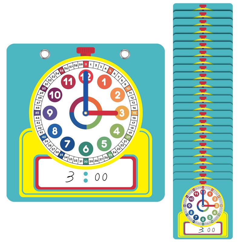 Junkin 25 Pcs Teaching Clock Kit Learning Clocks for Kids Learning Time with Erasable Surface for Home School Classroom SuppliesVivid Style