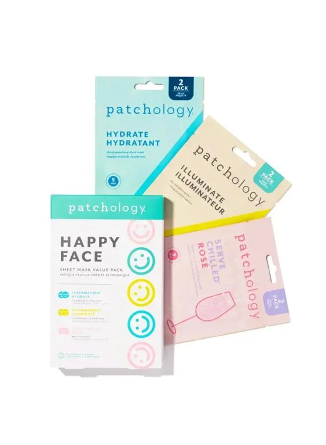 باتشولوجي Happy Face Hydrate, Illuminate, Rose Sheet Mask Bundle