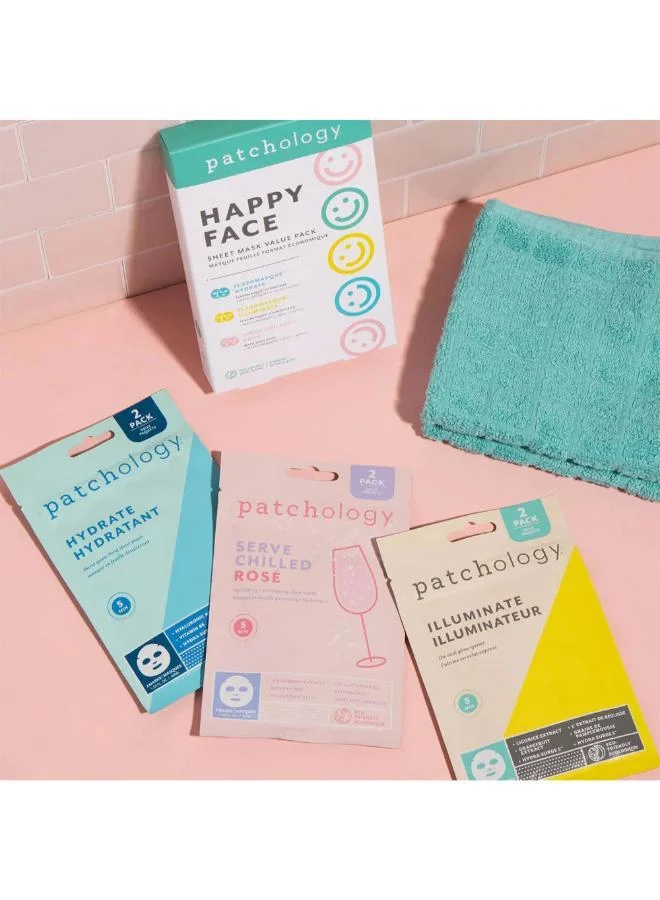 Patchology Happy Face Hydrate, Illuminate, Rose Sheet Mask Bundle