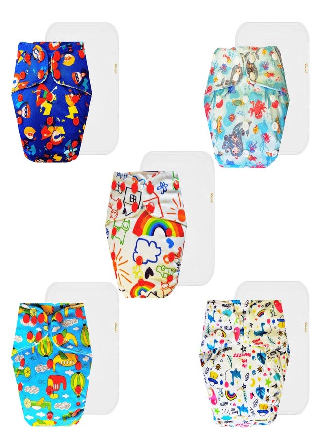 حفاضات قماشية فاخرة من دمبلدو مع حشوة قطنية (عبوة من 5) | مضادة للحساسية | قابلة لإعادة الاستخدام والغسل | أزرار كبس قابلة للتعديل | مناسبة للارتداء طوال اليوم | من 3 أشهر إلى 3 سنوات | للجنسين - Image 1