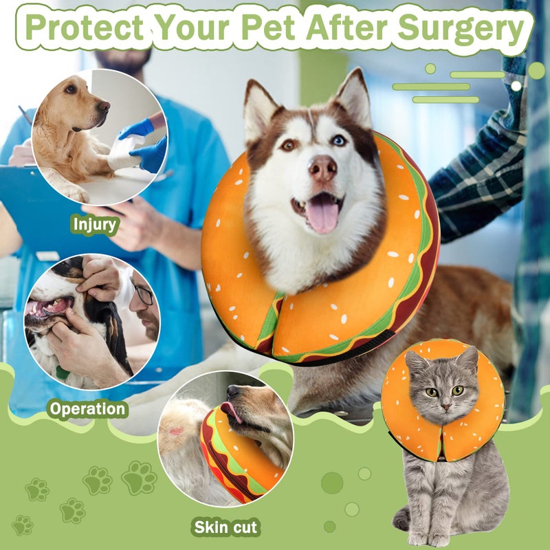Cneo Inflatable Dog Cone Collar for Large Medium Small Dogs, Soft Adjustable Recovery Cone Collar for Dogs Cats,Dog Neck Donut Cone Alternative After Surgery(Hamburger,Large - Image 2