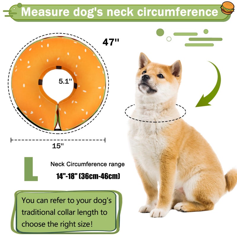 Cneo Inflatable Dog Cone Collar for Large Medium Small Dogs, Soft Adjustable Recovery Cone Collar for Dogs Cats,Dog Neck Donut Cone Alternative After Surgery(Hamburger,Large - Image 5
