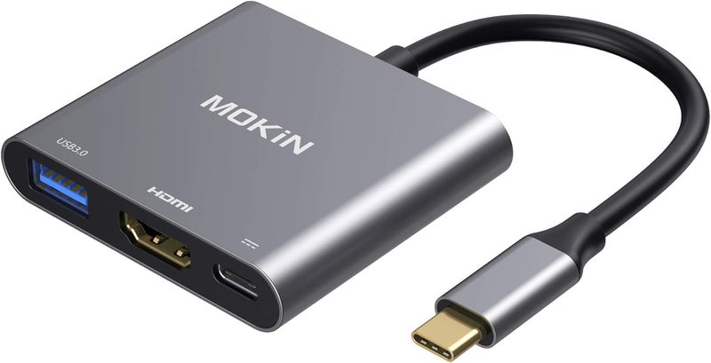 محول متعدد المنافذ USB-C إلى HDMI، م��ور Type-C Thunderbolt 3 إلى HDMI بدقة 4K ومنفذ USB 3.0 ومنفذ ش��ن USB-C، محول AV رقمي متعدد المنافذ USB لأجهزة MacBook وMacBook Pro/Air وGalaxy S8/S9 - Image 1