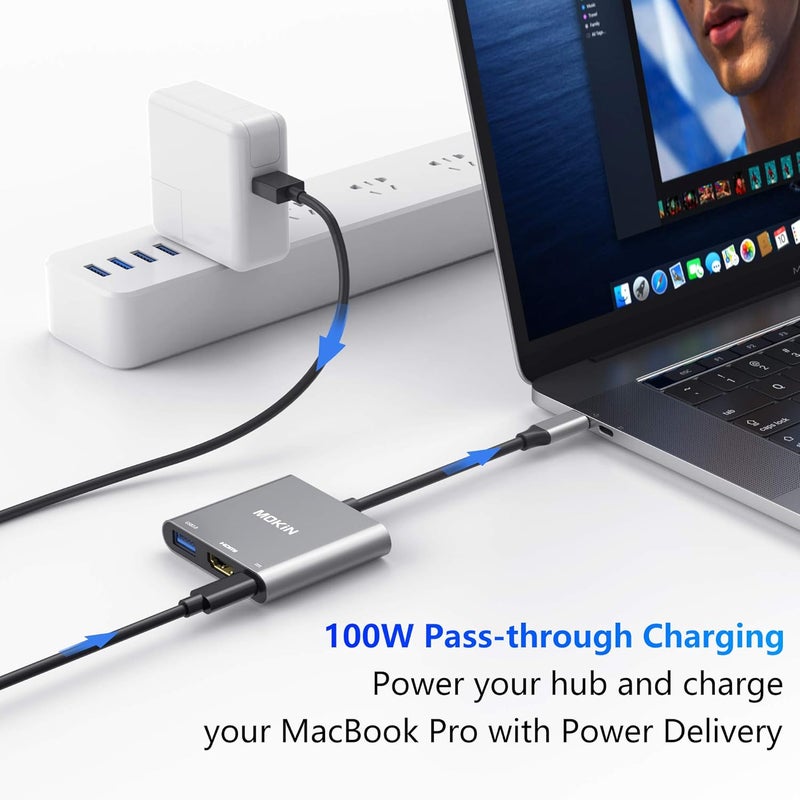 محول متعدد المنافذ USB-C إلى HDMI، م��ور Type-C Thunderbolt 3 إلى HDMI بدقة 4K ومنفذ USB 3.0 ومنفذ ش��ن USB-C، محول AV رقمي متعدد المنافذ USB لأجهزة MacBook وMacBook Pro/Air وGalaxy S8/S9 - Image 5