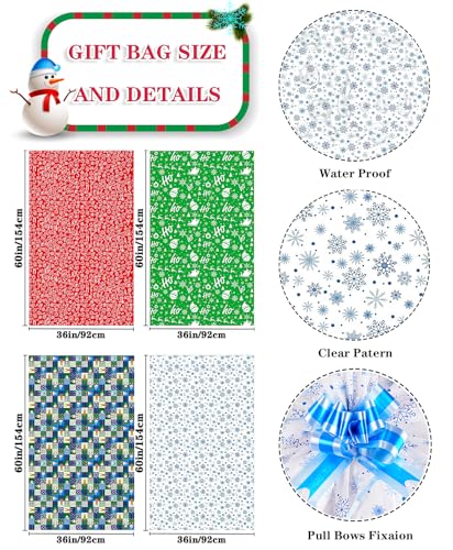 JWSCYSY 4 Extra Large Christmas Bags Jumbo 60 x 36 Oversized Plastic Gift Bags with Pull Bows and Tags for Giant Xmas Holiday Gifts - Image 5