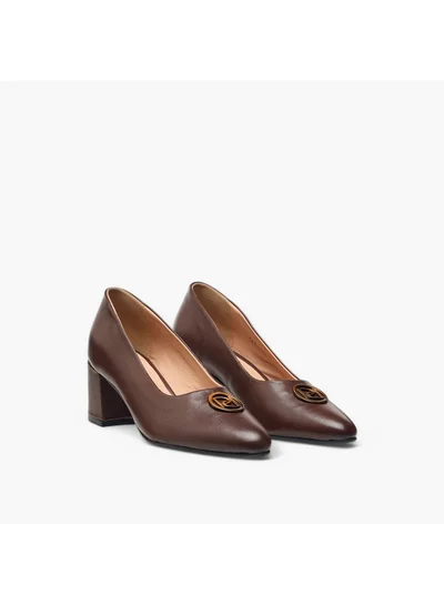 Paprika Women's Solid Slip-On Leather Pumps with Block Heels