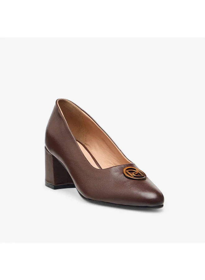 Paprika Women's Solid Slip-On Leather Pumps with Block Heels