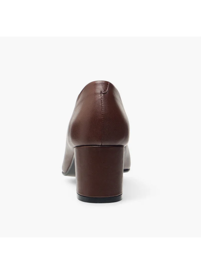 Paprika Women's Solid Slip-On Leather Pumps with Block Heels