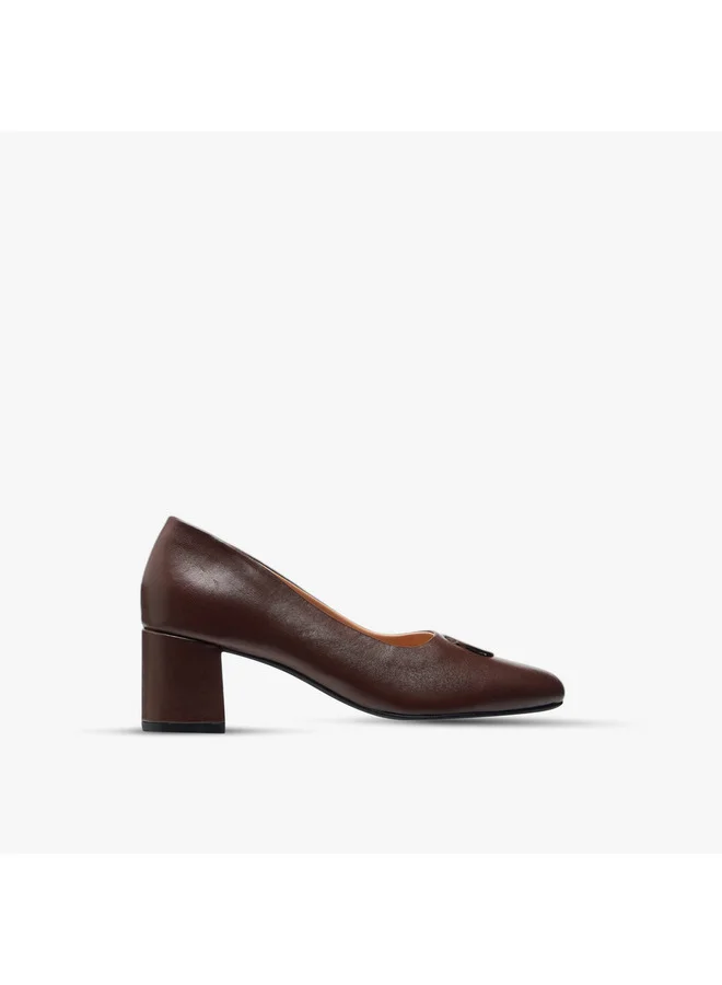 Paprika Women's Solid Slip-On Leather Pumps with Block Heels