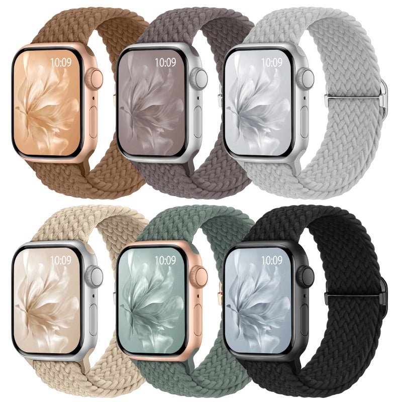 Knossen 6 Pack Braided Stretchy Bands Compatible with Apple Watch Band 38mm 40mm 41mm 42mm 44mm 45mm 46mm 49mm Women Men, Adjustable Nylon Solo Loop Elastic Straps for iWatch Series 11 10 9 8 7 6 5 4 SE Ultra - Image 1