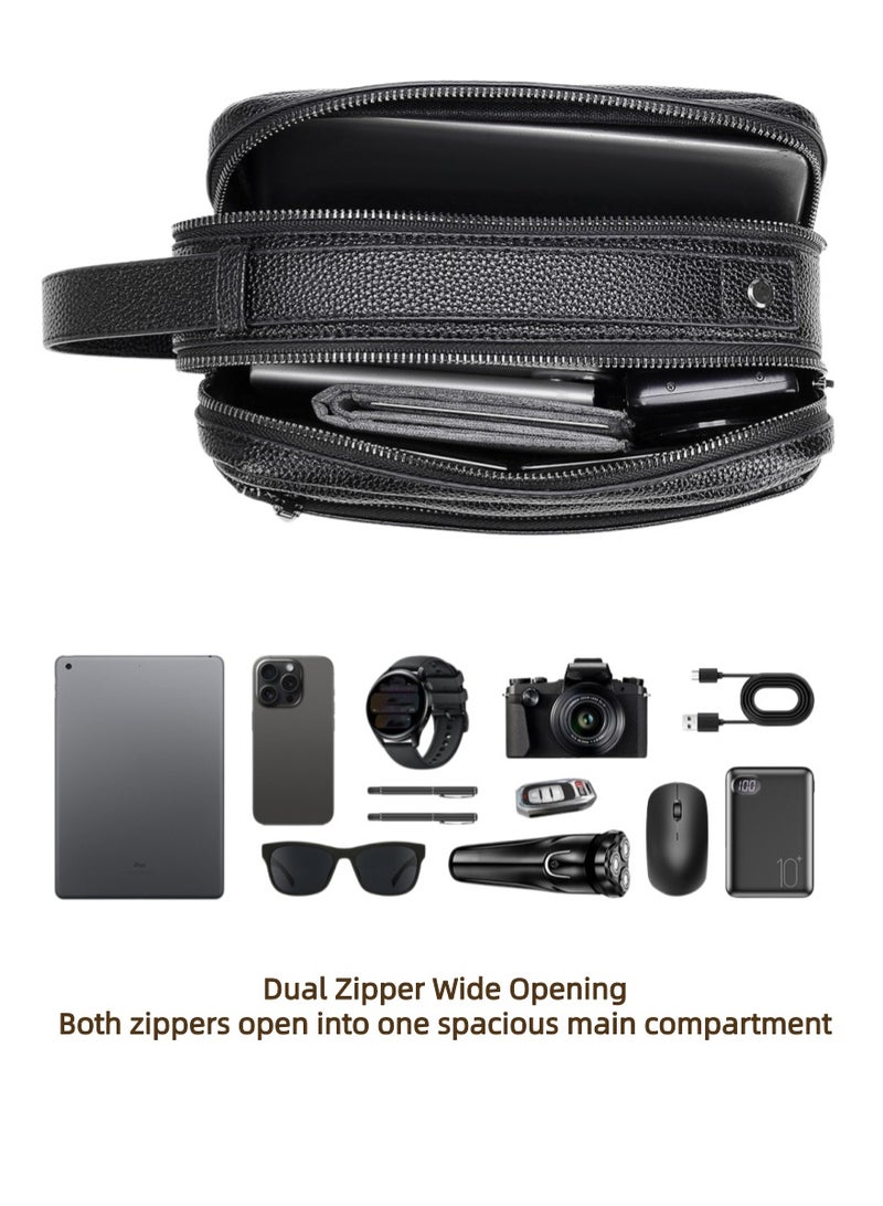 NOYE Men’s Double Wrist Strap Clutch Bag – Water-Resistant Travel Organizer with Multiple Compartments, Card Slots & Adjustable Handle, 22×13×8 cm-Black - Image 2
