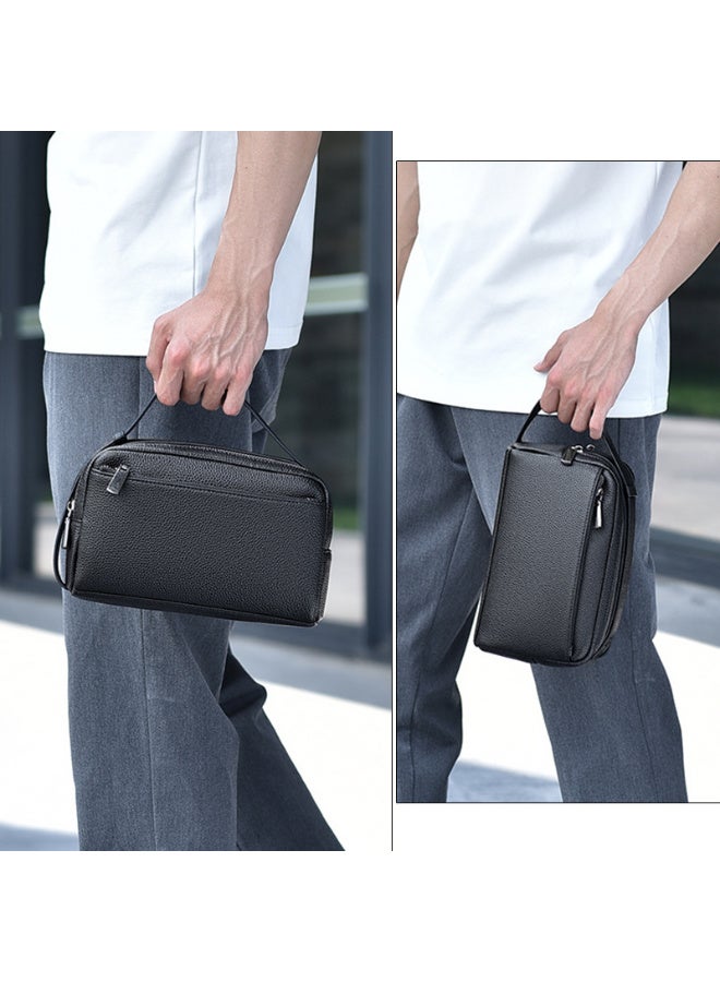 NOYE Men’s Double Wrist Strap Clutch Bag – Water-Resistant Travel Organizer with Multiple Compartments, Card Slots & Adjustable Handle, 22×13×8 cm-Black - Image 5