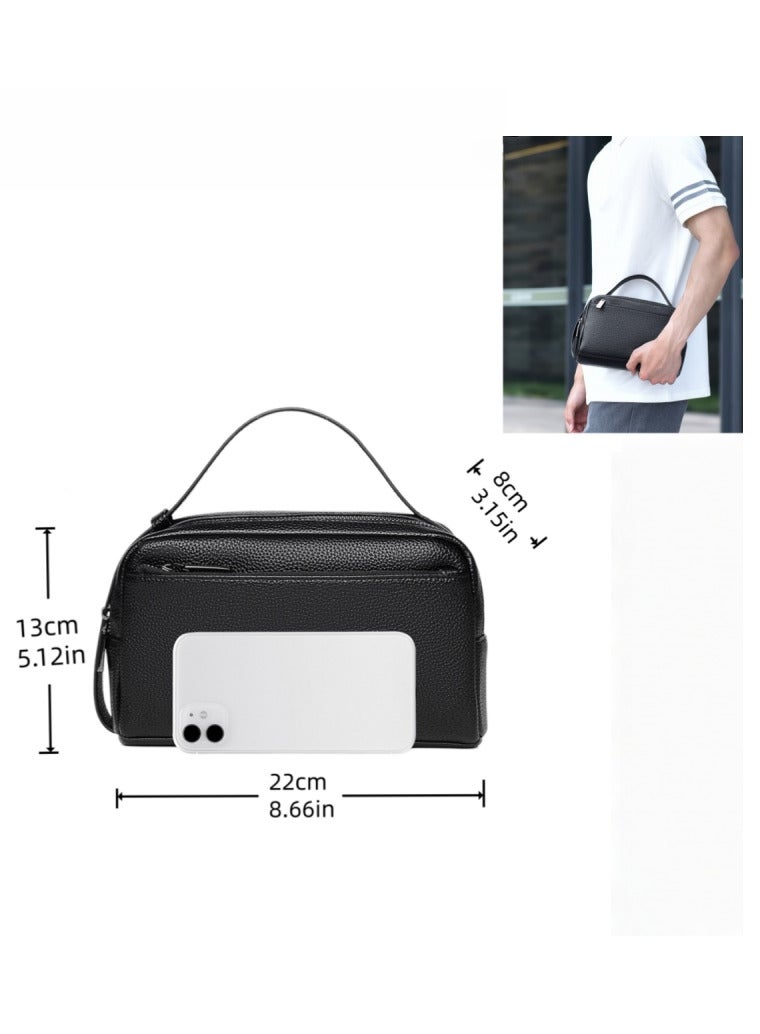 NOYE Men’s Double Wrist Strap Clutch Bag – Water-Resistant Travel Organizer with Multiple Compartments, Card Slots & Adjustable Handle, 22×13×8 cm-Black - Image 3