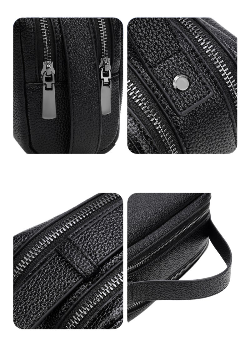 NOYE Men’s Double Wrist Strap Clutch Bag – Water-Resistant Travel Organizer with Multiple Compartments, Card Slots & Adjustable Handle, 22×13×8 cm-Black - Image 4
