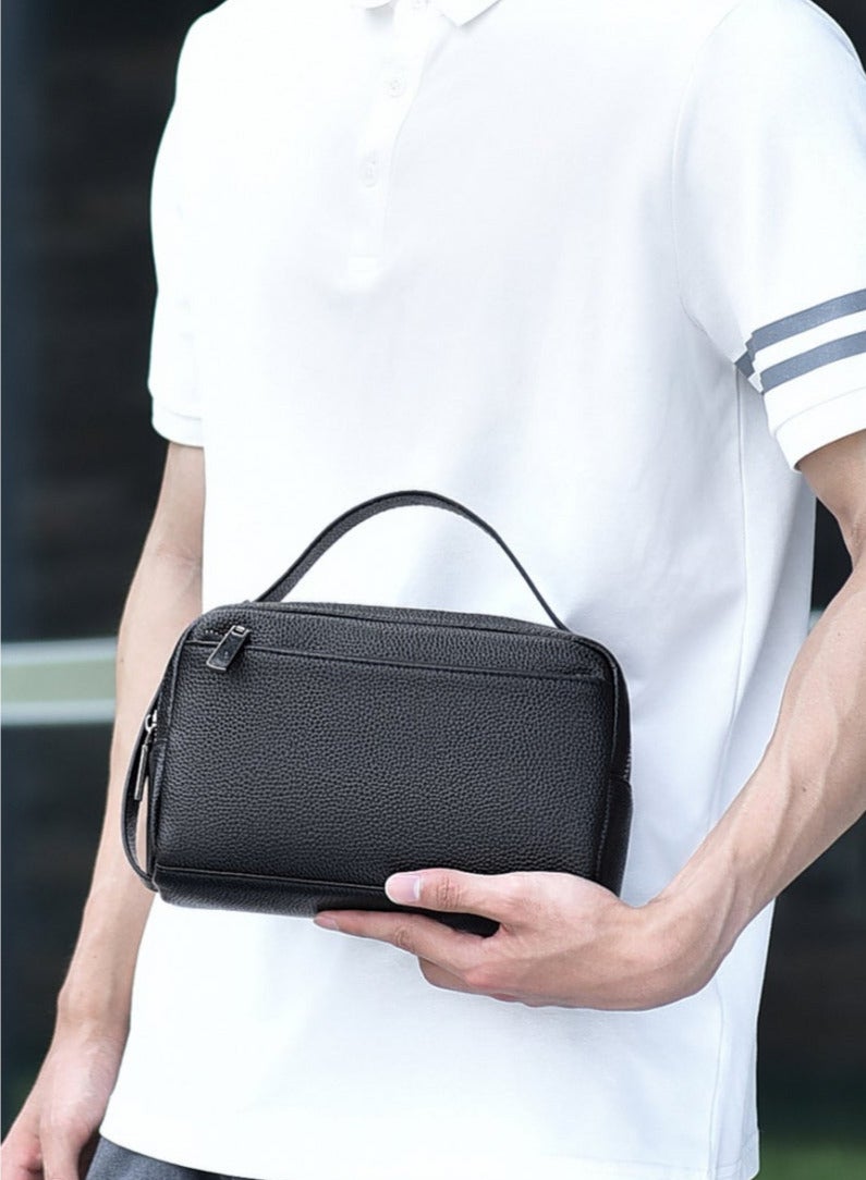 NOYE Men’s Double Wrist Strap Clutch Bag – Water-Resistant Travel Organizer with Multiple Compartments, Card Slots & Adjustable Handle, 22×13×8 cm-Black - Image 1