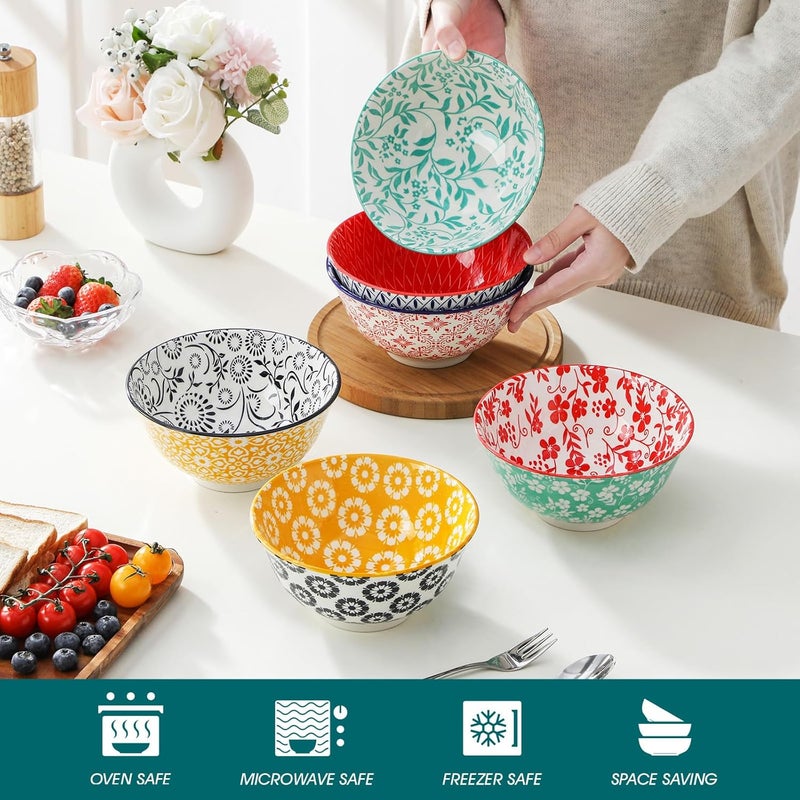 vancasso SELENE 24 oz Cereal Bowls set of 6, Ceramic Soup Bowls for Kitchen, Dishwasher & Microwave Oven Safe- for Cereal, Soup, Pasta, Salad, Vivid Floral Design Bowl Set - Image 3