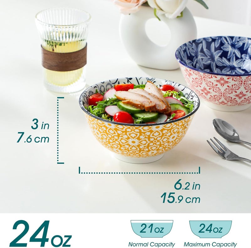 vancasso SELENE 24 oz Cereal Bowls set of 6, Ceramic Soup Bowls for Kitchen, Dishwasher & Microwave Oven Safe- for Cereal, Soup, Pasta, Salad, Vivid Floral Design Bowl Set - Image 2