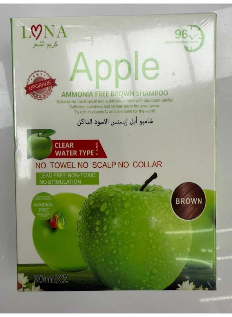 Lona ammonia-free brown hair dye shampoo with apple flavor.