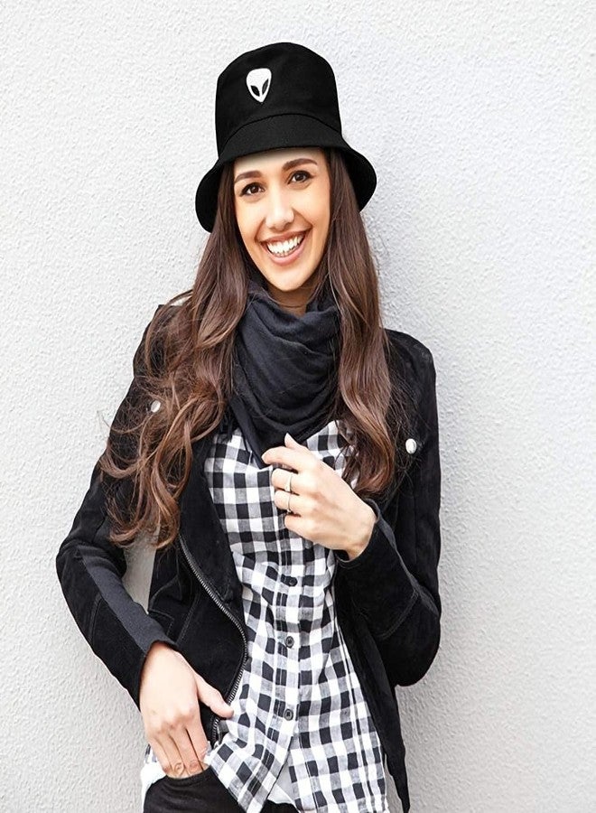 DEDICATED Alien Bucket Hat - UFO Embroidered Trendy Bucket Hat for Men & Women | Sun Protection Outdoor Cap | Black Fisherman Hat for Summer, Beach, Travel, Festivals & Casual Wear - Image 2