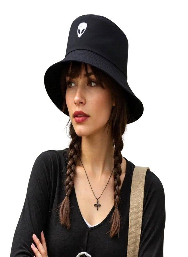 DEDICATED Alien Bucket Hat - UFO Embroidered Trendy Bucket Hat for Men & Women | Sun Protection Outdoor Cap | Black Fisherman Hat for Summer, Beach, Travel, Festivals & Casual Wear - Image 1
