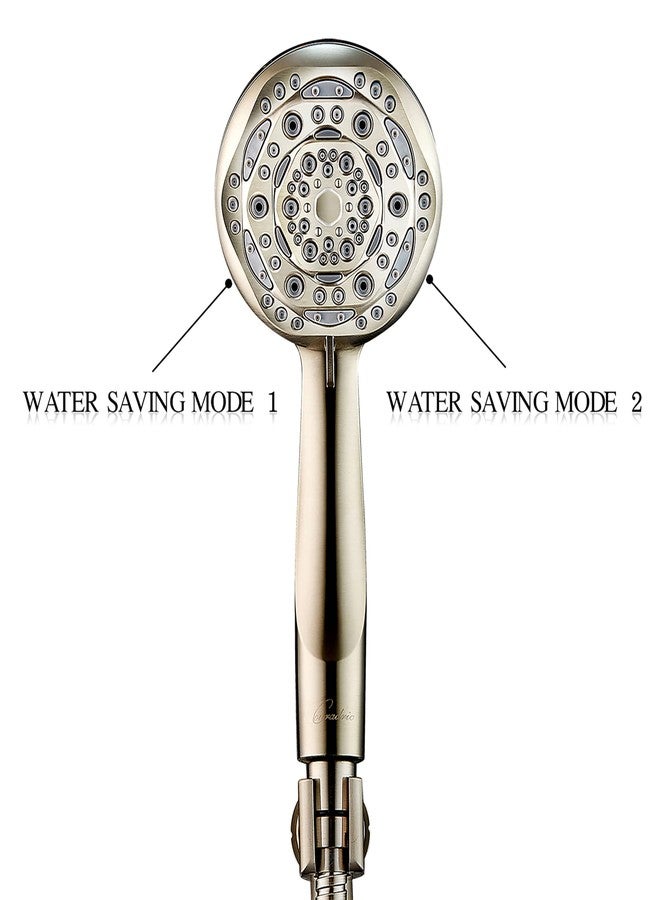 Couradric Handheld Shower Head, 7-Function High Pressure Shower Head with Brass Swivel Ball Bracket and Extra Long Stainless Steel Hose, Brushed Nickel, 4" - Image 2