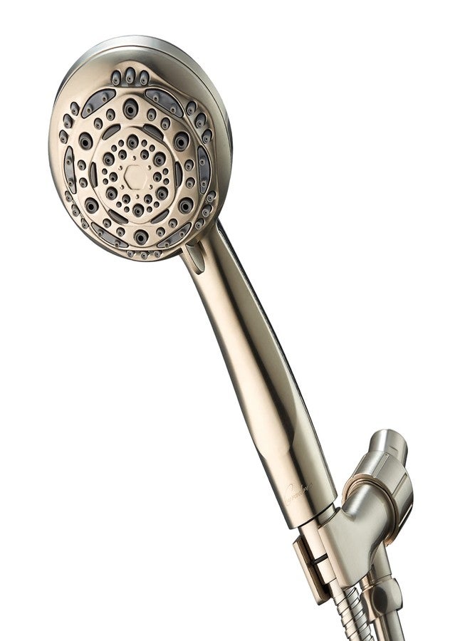 Couradric Handheld Shower Head, 7-Function High Pressure Shower Head with Brass Swivel Ball Bracket and Extra Long Stainless Steel Hose, Brushed Nickel, 4" - Image 1