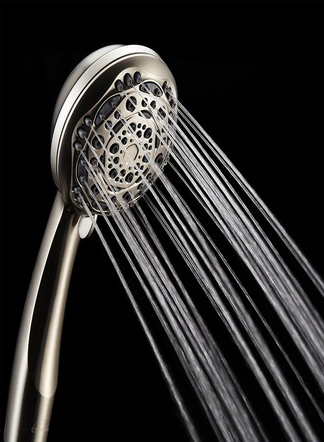 Couradric Handheld Shower Head, 7-Function High Pressure Shower Head with Brass Swivel Ball Bracket and Extra Long Stainless Steel Hose, Brushed Nickel, 4" - Image 3