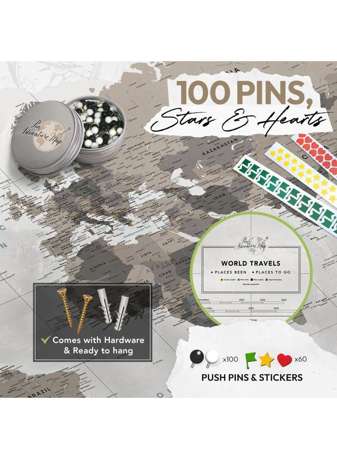 Pin Adventure map World Travel Map Push Pin on Canvas - Detailed World Map Pin Board - Travel Destinations Map World Map Wall Art by Pin Adventure map - Image 3