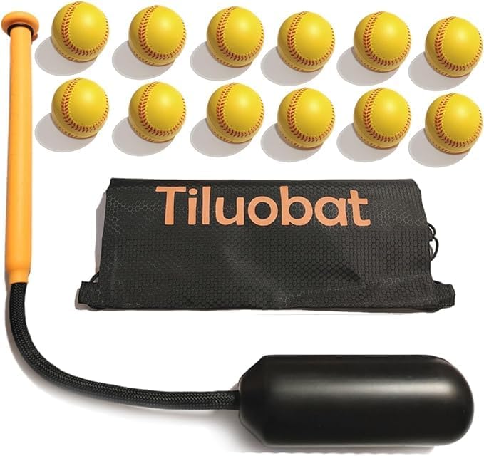 Tiluobat Yellow Baseball Rope Swing Training Bat with 12 Training Balls - Image 1