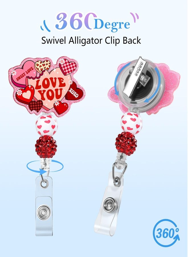 Besoar Valentine Badge Reel Holder Clip - Cute Heart Pink Red Cookies Retractable ID Name Card Badge Reel with Charm Alligator Clip, Office Nurse Nursing Medical Worker Student Accessories Gifts - Image 4