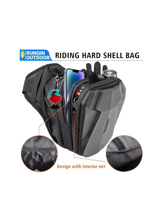 PROMASS promass Hard Shell Drop Leg Bag for Men, Motorcycle Thigh Bag Large Capacity Tactical Crossbody Backpack, Multi-Pocket Storage Hip Thigh Bag for Camping Hiking Cycling Riding, Black  - Image 2
