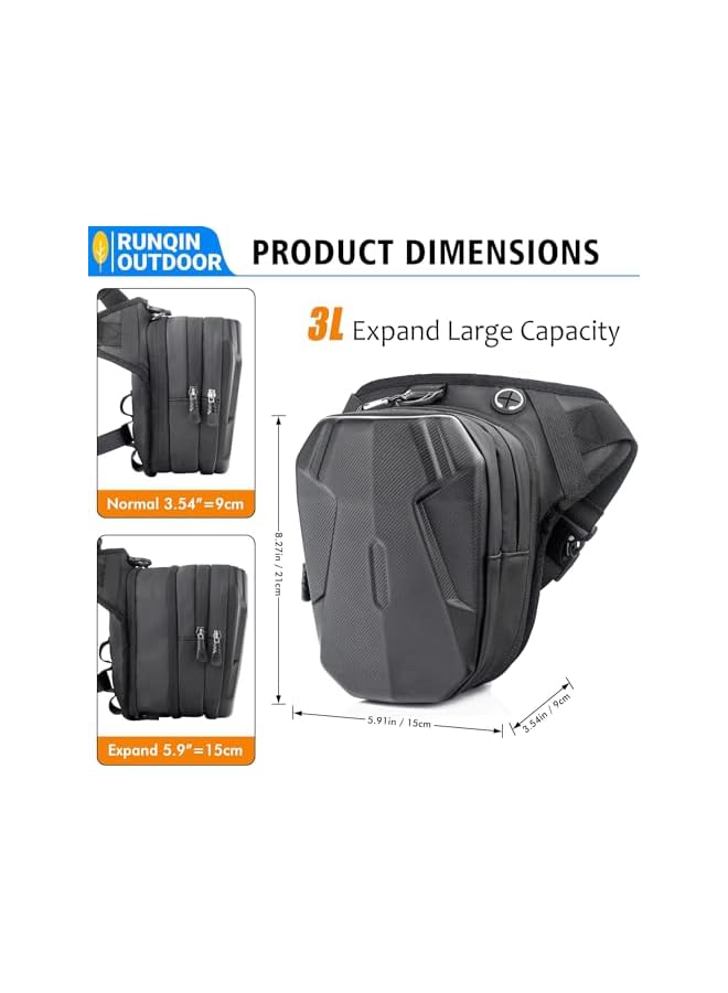 PROMASS promass Hard Shell Drop Leg Bag for Men, Motorcycle Thigh Bag Large Capacity Tactical Crossbody Backpack, Multi-Pocket Storage Hip Thigh Bag for Camping Hiking Cycling Riding, Black  - Image 3