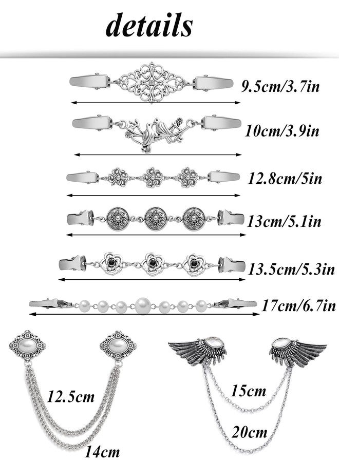 Tornito 12Pcs Vintage Sweater Shawl Clips Retro Cardigan Collar Dresses Chain Clip Antique Flowers Pattern Brooch Pins Clip for Women - Image 3