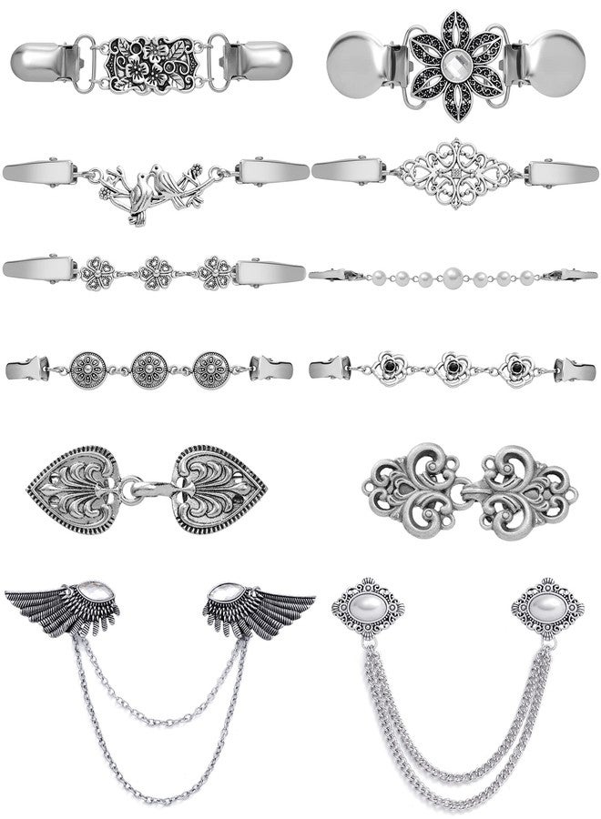 Tornito 12Pcs Vintage Sweater Shawl Clips Retro Cardigan Collar Dresses Chain Clip Antique Flowers Pattern Brooch Pins Clip for Women - Image 1