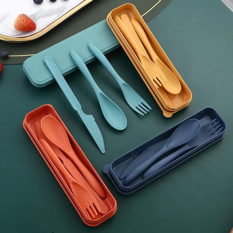 SEVIA Premium Spoon Fork Butter Knife Chopstick Set Flatware Dinnerware Cutlery Tableware Set Wheat Straw Spoon Fork Knife Chopstick for Picnic Camping Travel Outdoor Lunch - Image 4