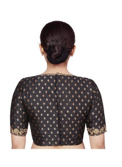 Studio Shringaar Studio Shringaar Women's Brocade Embroidered V-Neck Readymade Saree Embroidery Sleeve Blouse (Black, 40)  - Image 2