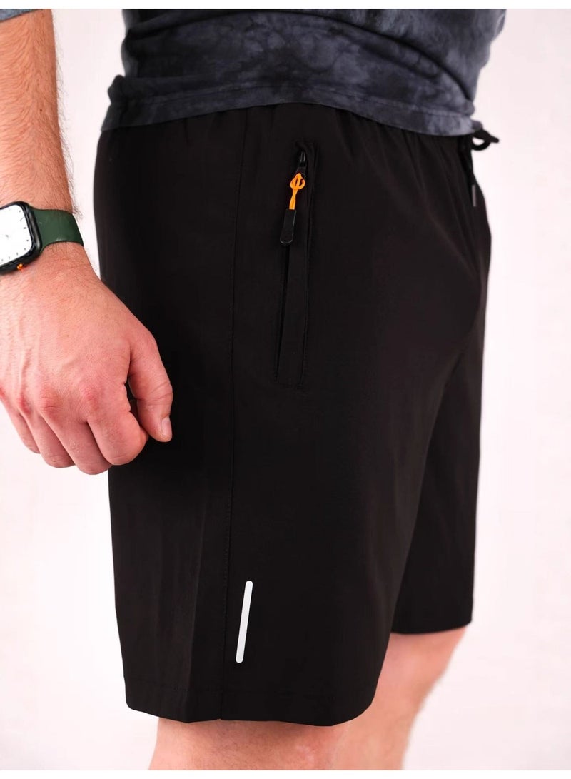 Men's Sporty Casual Shorts with Reflective Strip Print Design, Dual-Side Zipper Pockets, Comfortable Breathable Polyester Fabric, Trendy and Cool. Suitable for Daily - Image 5