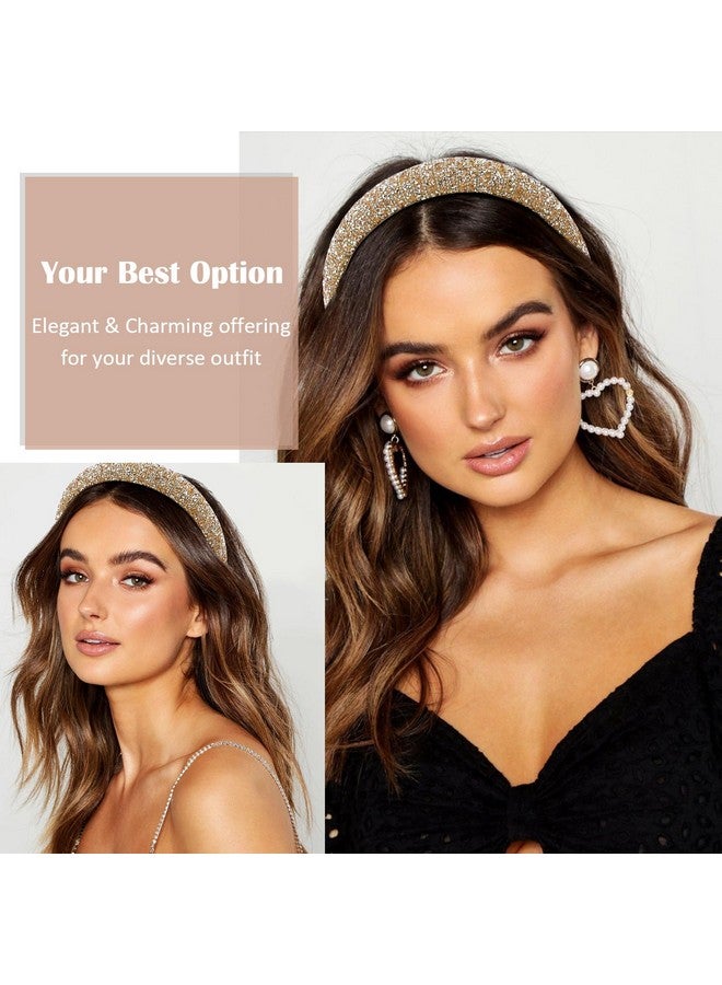 1Pc Gold Crystal Headbands For Women Girls, Cute Puffy Padded Headband With Faux Pearl For Wedding Bride Fashion, Wide Thick Beaded Bling Hairbands Hair Hoop Accessories For Birthday