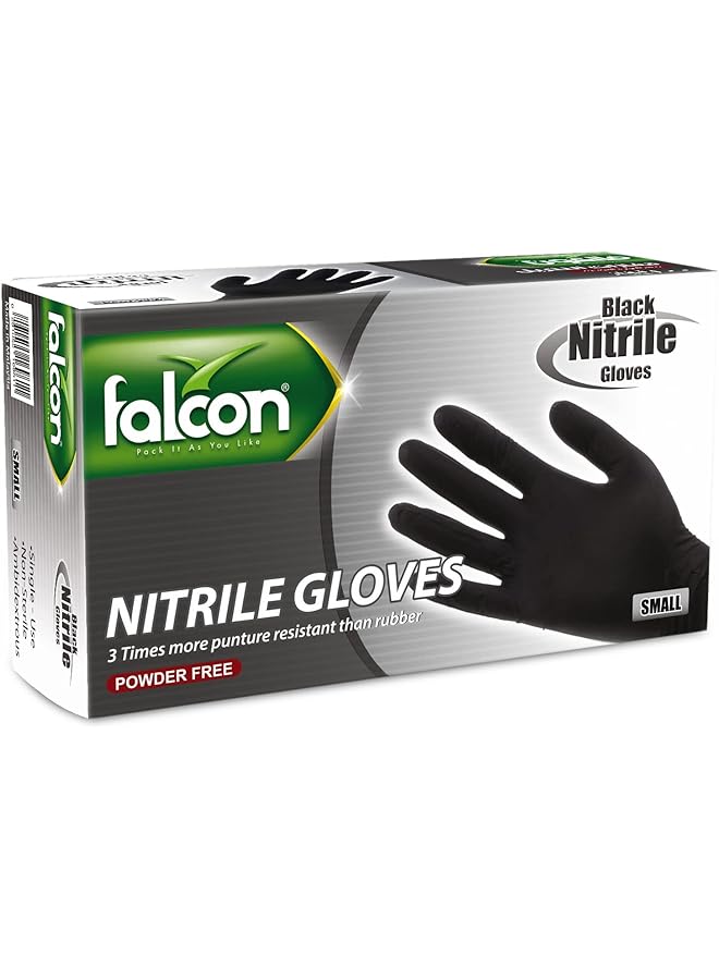 Falcon Nitrile Gloves Black Powder Free Small 100 Pieces - Image 1