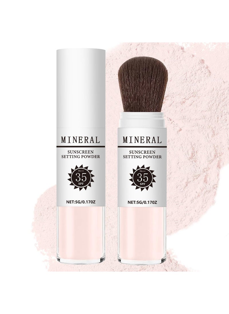 LemonSac - Mineral Sunscreen Setting Powder SPF 35 Translucent Loose Powder Mineral Brush Powder Oil Control Natural Matte Finish Lasting Lightweight Breathable for All Skin 04 Pink Complexion - Image 1