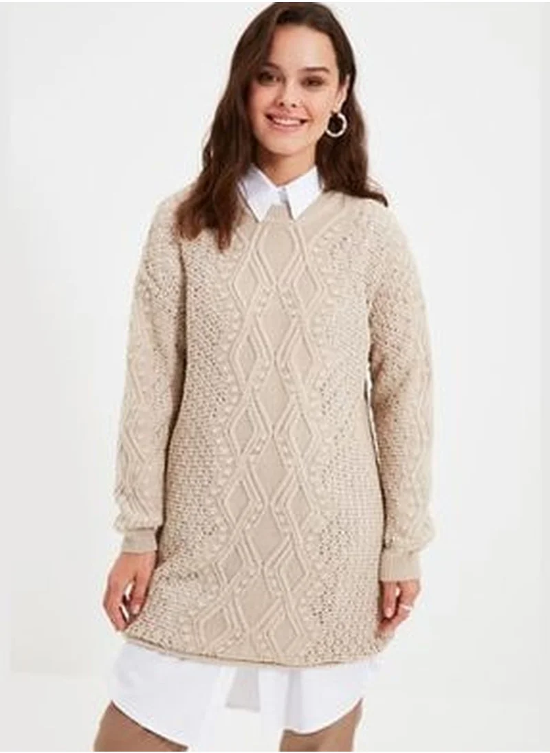 trendyol Cream Openwork Knitwear Sweater TCTAW22AK0089