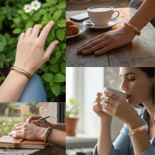 Touchstone أساور النحاس من تاتشستون | هدية للرجال والنساء | قابلة للتعديل 100% نقية صلبة حقيقية مجنطة | مجموعة أساور يدوية الصنع | أساور تبتيّة مضفرة بالحبل. مجموعة من 3 تصاميم مختلفة - Image 2