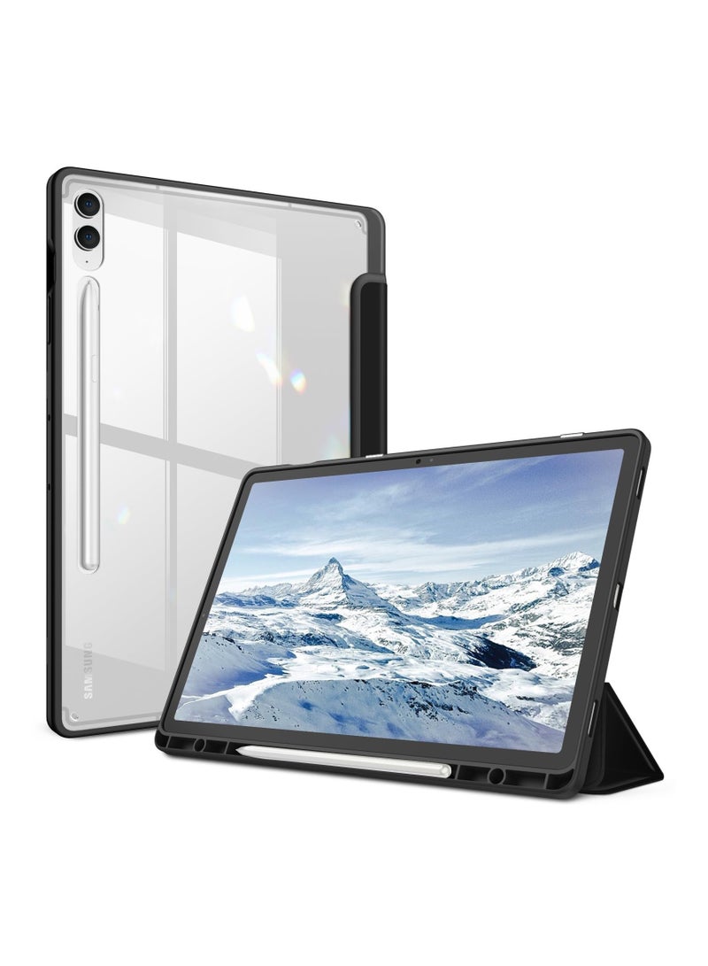 Y&D Hybrid Slim Case for Samsung Galaxy Tab S9 FE+ Plus/Galaxy S9+ Plus 12.4 Inch 2023 with S Pen Holder, Shockproof Cover Clear Transparent Back Shell, Auto Wake/Sleep, Black - Image 1